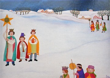 dfrie koningen kinderen verkleed kaart sneeuw