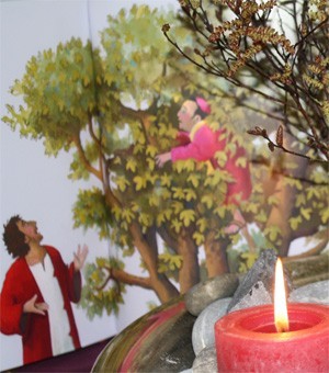 detail van week 2 + Jezus en Zacheus in boom detail van week 2 + Jezus en Zacheus in boom