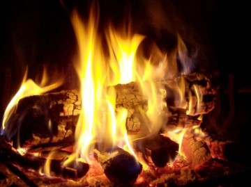 brandende houtblokken, vuur