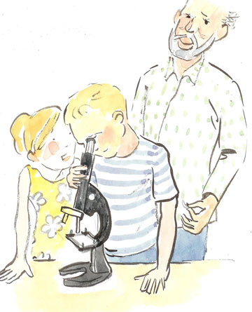 Reis-naar-dichtbij-3-kinderen-microscoop