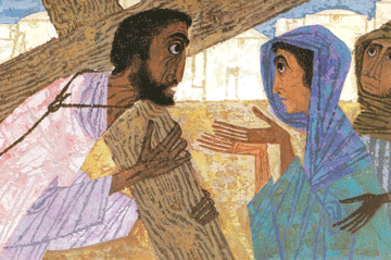 kruisweg4 Jezus ontmoet zijn moeder Cyrene EMILE D