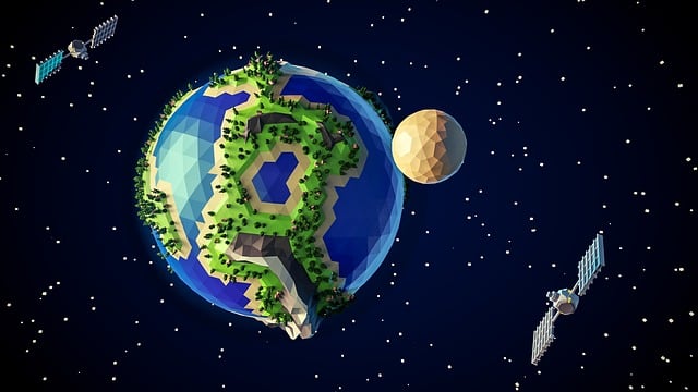 aarde met satelliet en maan
